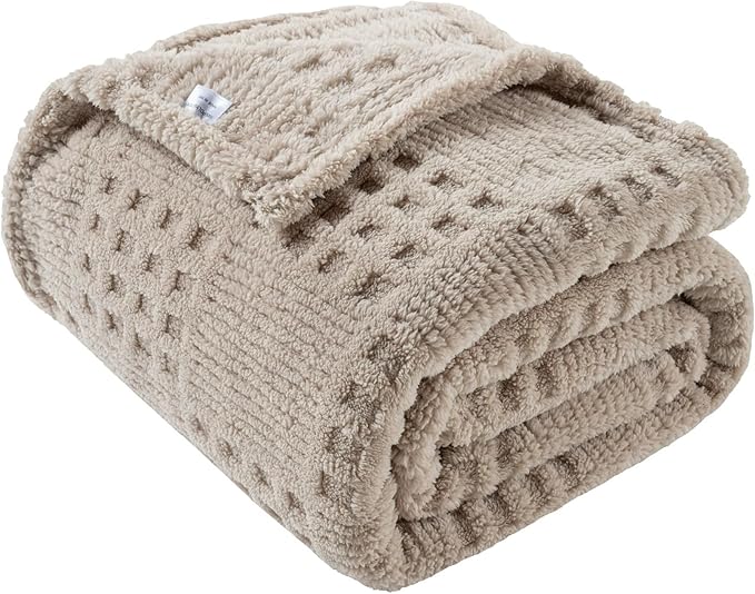 50x70 Inch Waffle Brown Throw Blanket -Fluffy Fleece, Neutral Tan Color, Cute & Aesthetic, Perfect for Sofa, Couch, Chair, Bed, Living Room & Bedroom, All-Season Use, Plush & Cozy Decorative Blanket