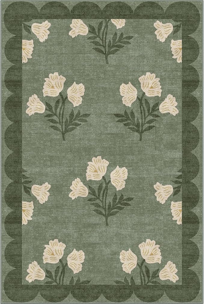 Front Door Mat Outside Entrance - 2x3 Floral Non-Slip Washable Doormat Indoor Outdoor Door Mat Spring Sage Green Floral Entry Rug Small Throw Rugs for Entryway Kitchen Front Porch Decor