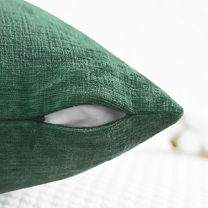 CaliTime Christmas Throw Pillow Covers Decorative 18 X 18 Inches Pack of 2 Cozy Chenille Cushion Cases for Couch Sofa Bed Living Room Home Dark Green