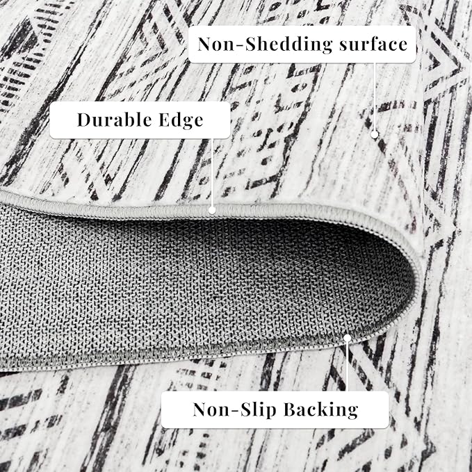 Moroccan 2'6"x8' Kitchen Runner Rug- Washable Rugs for Living Room Non Slip Floor Carpet Rubber Backing Hallway Rug with Low Pile Bedroom Mat 2'6"x8' Gray