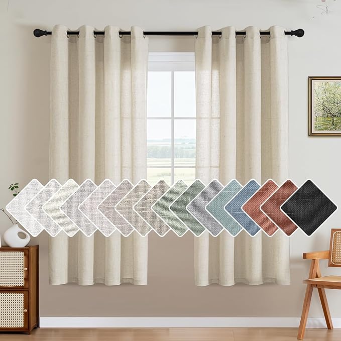 H.VERSAILTEX Living Room Linen Curtains Home Decorative Nickel Grommet Curtains Privacy Added Energy Saving Light Filtering Window Treatments Draperies for Bedroom, Ivory, 2 Panels, 52 x 72 - Inch