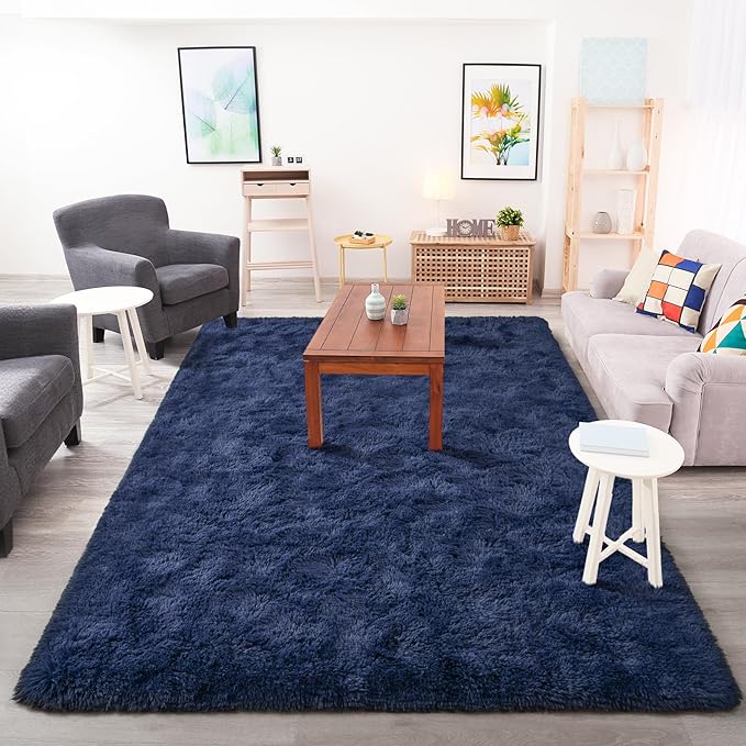 Chicrug Soft Area Rug for Bedroom Living Room Plush Fluffy Rug 4x6 Feet, Shag Furry Area Rug Carpet Non Shedding for Nursery Children Kids Girls Room Home Decorative, Navy Blue