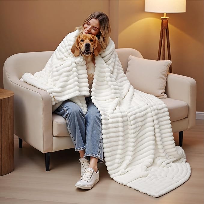 Bedsure GentleSoft King Size Blanket for Bed - Cozy Soft Blankets for Women, Cute Large Bedding Fleece Throws for Girls, Off White, 108x90 Inches