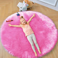 duduta Hot Pink Faux Sheepskin Round Rug 4x4 ft, Fluffy Shag Girls Bedroom Nursery Dorm Circle Rug Non Slip Washable