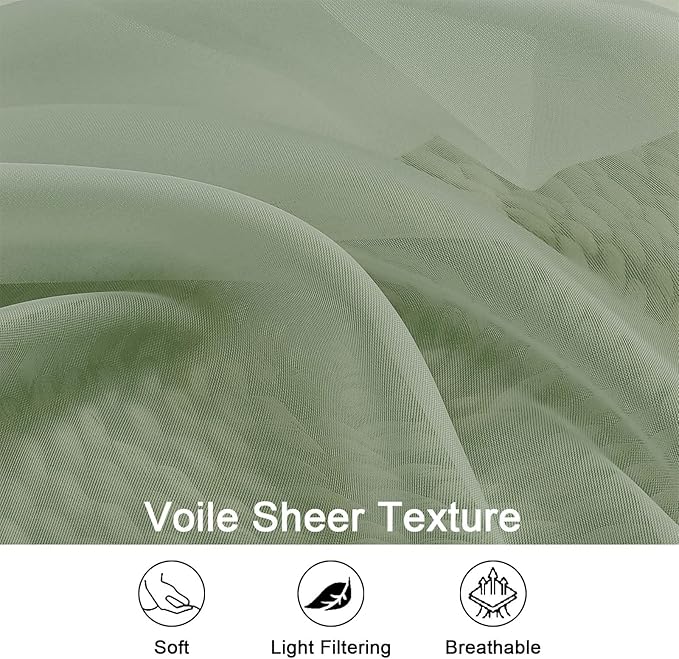 OWENIE Sage Green Sheer Curtains 108 Inches Long for Living Room Bedroom 2 Panels Set, Lightweight Airy Sage Green Sheer Curtain, Filmy Rod Pocket, 2 PCS, Each 59" W x 108" L