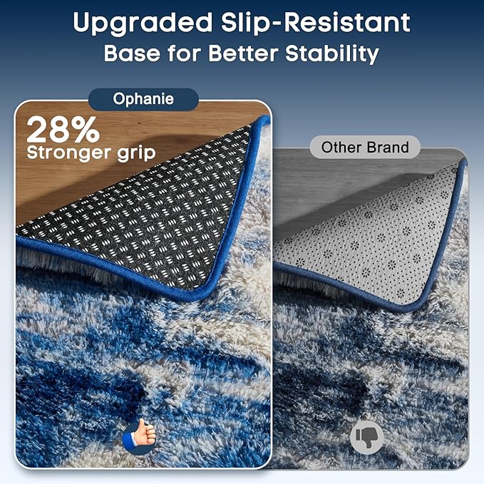 Ophanie Blue White and Grey Area Rugs for Living Room 9x12, Fluffy Shag Large Fuzzy Plush Soft Carpets, Floor Shaggy Rugs for Bedroom, Carpet for Kids Boys Girls Dorm Nursery Home Decor Aesthetic