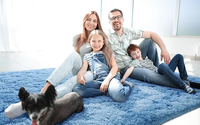 LOCHAS Ultra Soft Indoor Modern Area Rugs Fluffy Living Room Carpets for Children Bedroom Home Decor Nursery Rug 5.3x7.5 Feet, Cobalt Blue
