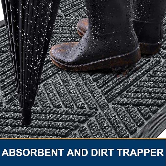 Smiry Front Door Mat Outside Entrance, Heavy Duty Sturdy Natural Rubber Doormat, Trap Dirt and Moisture, Easy Clean Low Profile Mats for Indoor Outdoor Entry, Irregular Triangle (71x47, Grey)
