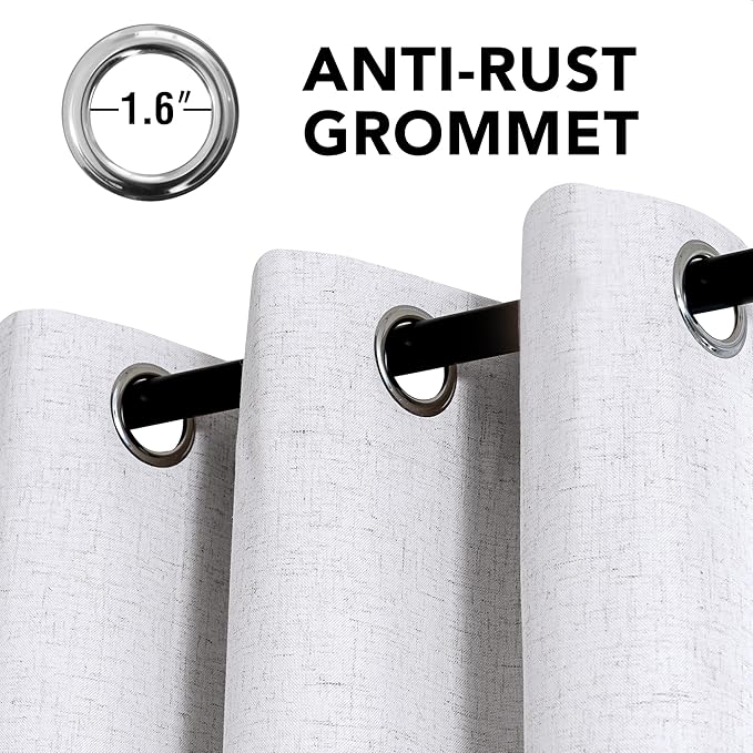 H.VERSAILTEX Linen Curtains 100% Blackout Curtains for Bedroom 102 inch Long Full Light Blocking Nature Linen Blended Window Curtains for Living Room Nickel Grommet (2 Panels, Heathered White)