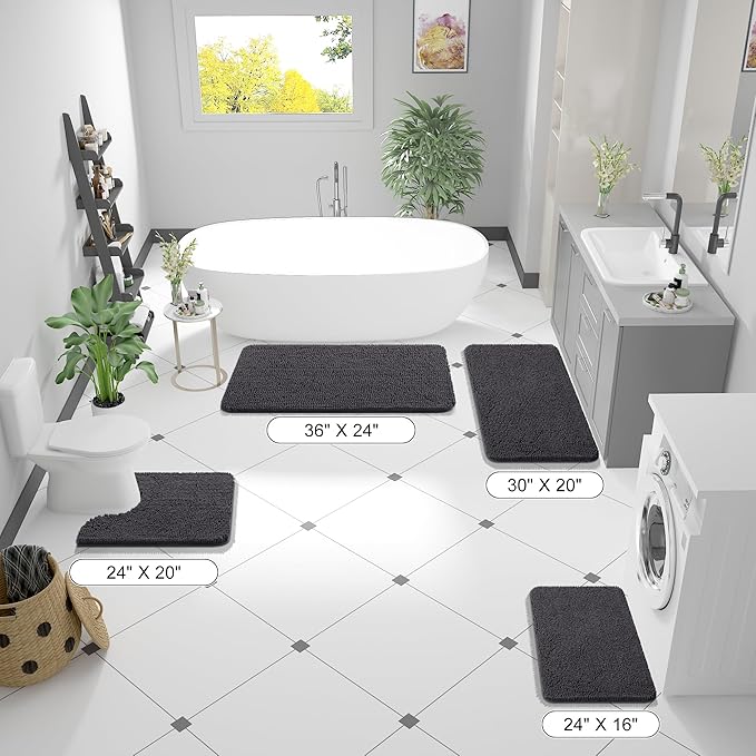 OLANLY Bathroom Rugs 47x32, Extra Soft Absorbent Chenille Bath Rugs, Rubber - Image 2