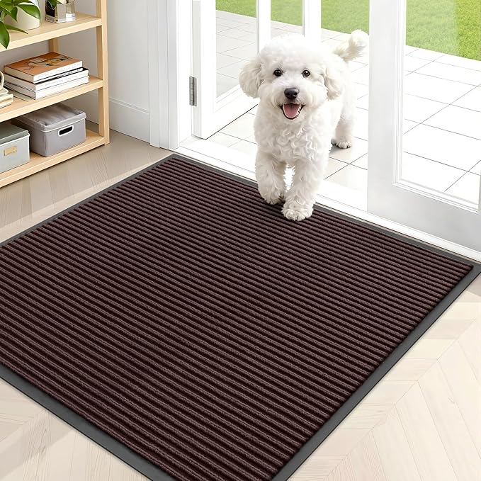 OLANLY Front Door Mat Indoor Outdoor Entrance, Waterproof Heavy Duty Doormat, Fade Resistant, Low Profile, Easy Clean Patio Porch Welcome Floor Mats for Entry, 35x30, Brown