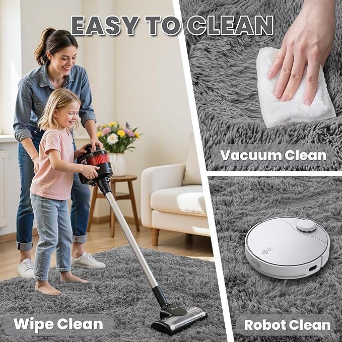 6x9 Area Rugs for Living Room Rug: Soft Fluffy Shag Light Gray Rugs for Bedroom, Non-Slip Large Fuzzy Plush Rug Indoor Floor Carpet for Nursery Kids Boys Girls Room, Dorms, Playroom, Modern Home Decor