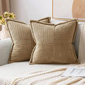MIULEE Decorative Euro Sham Throw Pillow Covers for Couch Bed Livingroom 22x22 Inch Set of 2 Khaki Boho Accent Throw Pllows Broadside Striped Patchwork Soft Corduroy Pillowcases