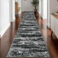 KOZYFLY Modern Abstract Washable Rug Runner 2.6x16 Hallway Rug Runner Non-Slip Soft Kitchen Runner Rugs, Black Grey Striped Carpet for Stair Entryway Bathroom Laundry Room Foyer