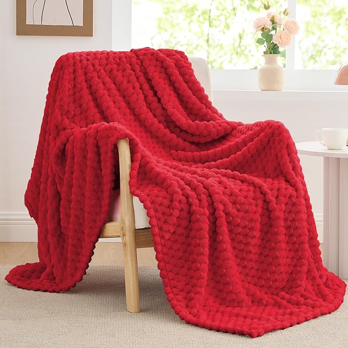 BEDELITE Fleece Throw Blanket for Couch & Bed - 3D Jacquard Decorative Red Blanket, Super Soft and Cozy Warm Fuzzy Blanket All Seasons Suitable, 50x60Inches
