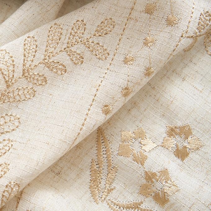 jinchan Belrose 4 Panel Curtains Set 90 Inch Length Floral Curtains Linen Blend Beige Embroidered Drapes Farmhouse Flower Patterned Drapes for Living Room Bedroom Window Treatments Set of 4