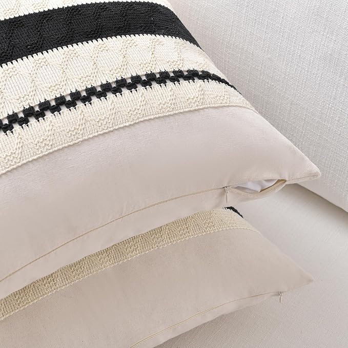 Fancy Homi Set of 1 Boho Black Long Lumbar Decorative Throw Pillow Cover 14x24 Inch for Couch Bed Sofa Chair, Modern Organic Farmhouse Home Decor, Soft Cotton Cute Accent Rectangle Cushion Case