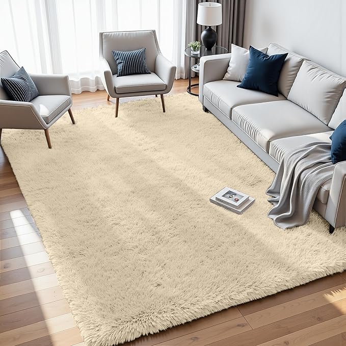 8x10 Area Rugs for Living Room Rug: Soft Fluffy Shag Beige Rugs for Bedroom, Non-Slip Large Fuzzy Plush Rug Indoor Floor Carpet for Nursery Kids Boys Girls Room, Dorms, Playroom, Modern Home Decor