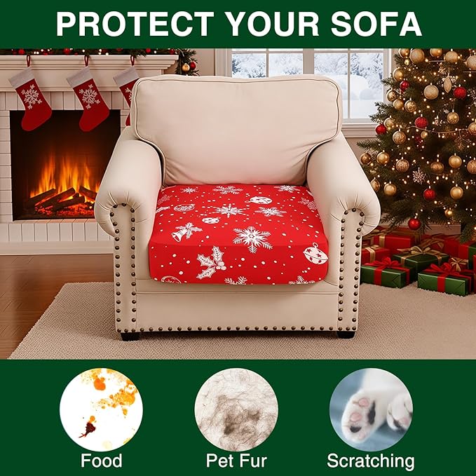 Smiry Printed Couch Cushion Covers, Stretch Soft Couch Covers for Sofa, Washable Non-Slip Sofa Slipcover Furniture Protector for Indoor and Outdoor (1 Pack, Red)