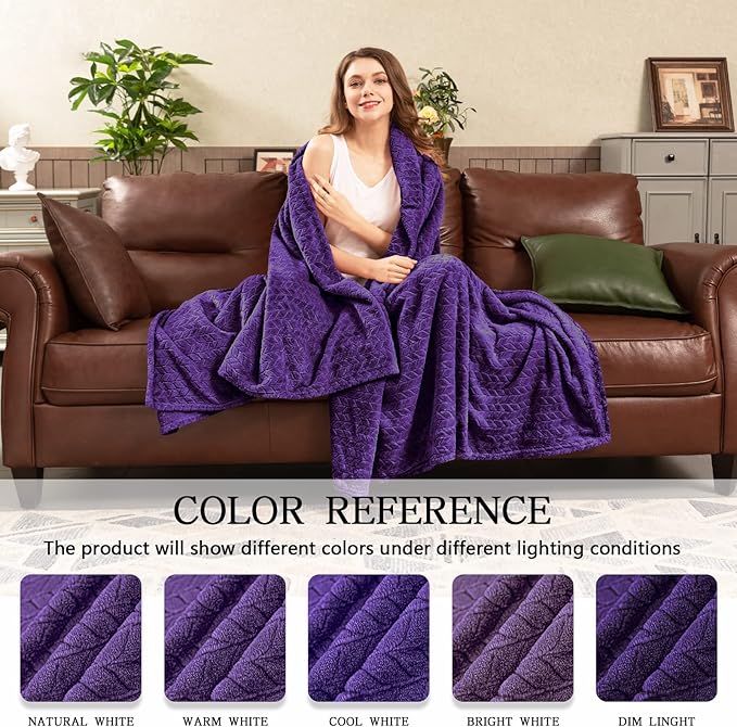 inhand Fleece Throw Blanket, Super Soft Fuzzy Blanket for Couch Sofa Bed Office, Cozy Plush Fleece Blanket Throw Size, Washable Lightweight Flannel Blankets Throw for All Season(50”x60”,Purple)