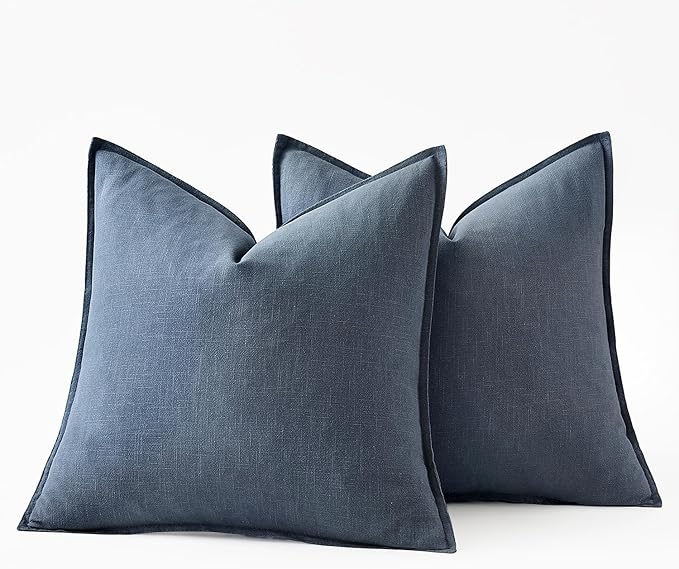 MIULEE Decorative Linen Euro Sham Pillow Covers 26x26 Inch Blue Ashes Boho Farmhouse Neutral Couch Throw Pillows for Bed Pack of 2 Accent Modern Pillowcase Sofa Livingroom Home Decor
