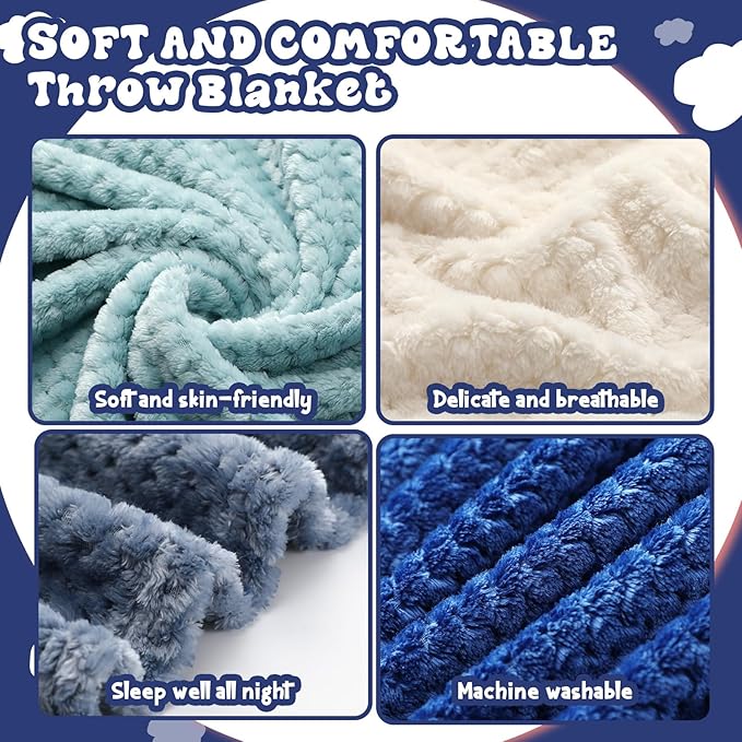 Newwiee 4 Pcs Flanne Fleece Throw Blanket for Bed Couch Large 3D Waffle Textured Soft Blanket Winter Warm Lightweight No Shedding No Pilling Decorative Throw, 50x60 Inch(Gradient Blue)