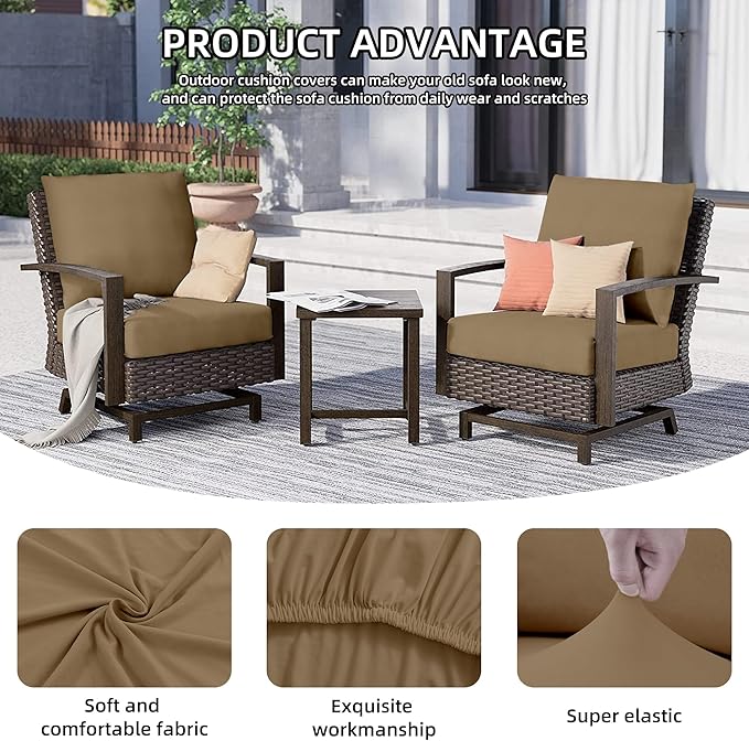 8Pcs Outdoor Cushion Covers, Patio Cushion Covers,Stretch Elastic Slipcovers, Replacement Washable & Reusable Furniture Protector for Patio Couch (Khaki,Cover Only)