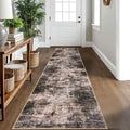 IOHOUZE Abstract Runner Rug 2x10 Ft Washable Runners for Hallways, Non Slip Kitchen Runner Printed Faux Wool Entryway Runner Indoor, Modern Abstract Floor Carpet for Hall Kitchen, Brown/Rust