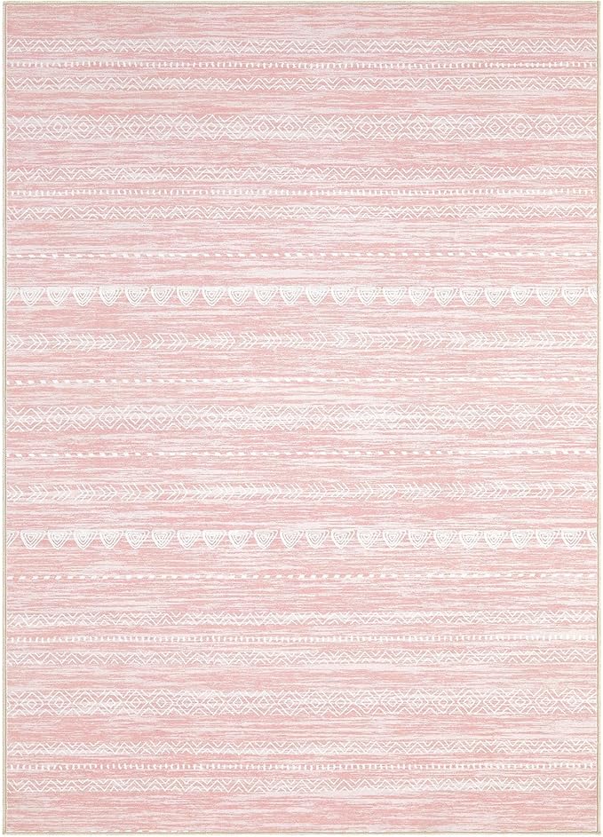 Nakagishi Pink Rugs for Bedroom Girls: 6x9 Washable Boho Large Neutral Cute Soft Area Rug Modern Indoor Floor Non Slip Accent Carpet for Living Room Nursery Kids Playroom Preppy Room Dorm Baby Room