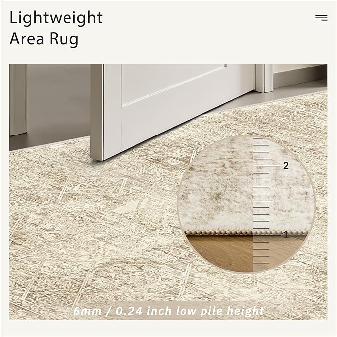 6x9 Area Rug for Living Room Floral Washable Non-Slip Modern Rugs for Bedroom Dinning Room Ultra-Thin Indoor Brown