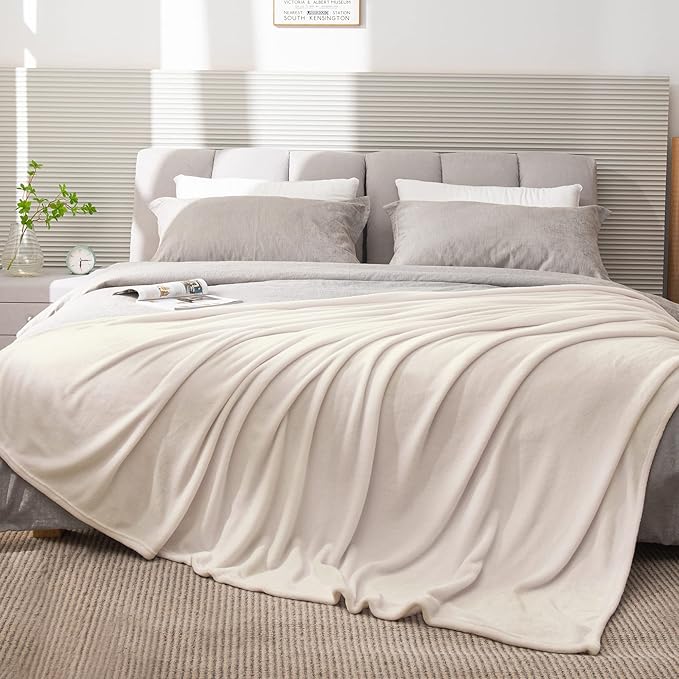 BEDELITE Fleece Blankets Queen Size Beige Throw Blankets for Bed, Luxury Plush Cozy Fuzzy Blanket 90x90 inches, Super Soft Warm Lightweight Throw Blanket All Seasons Suitable