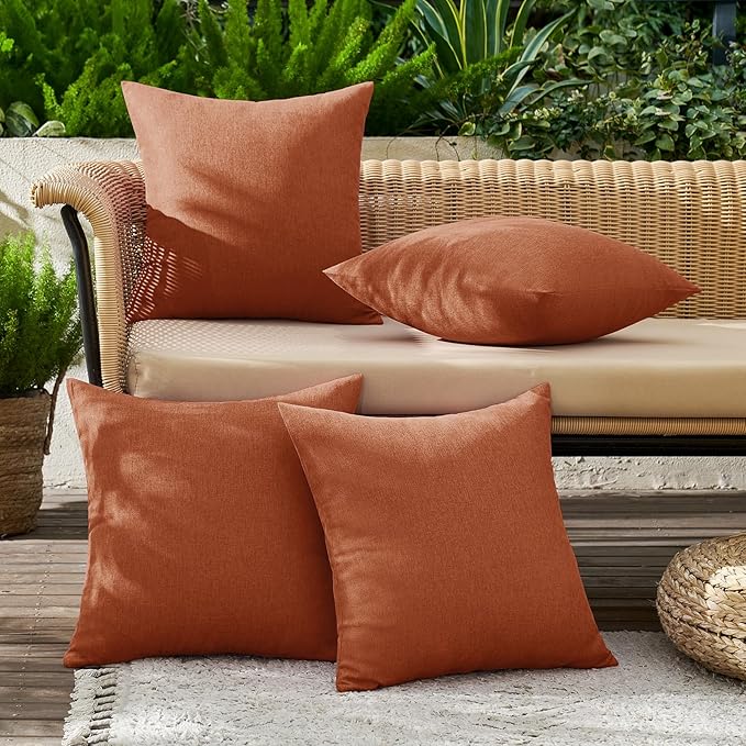 MIULEE Pack of 4 Decorative Rust Throw Pillow Covers Linen Waterproof Pillow Covers Outdoor Farmhouse Cushion Cases for Patio Garden Tent Balcony Couch Sofa 18x18 inch