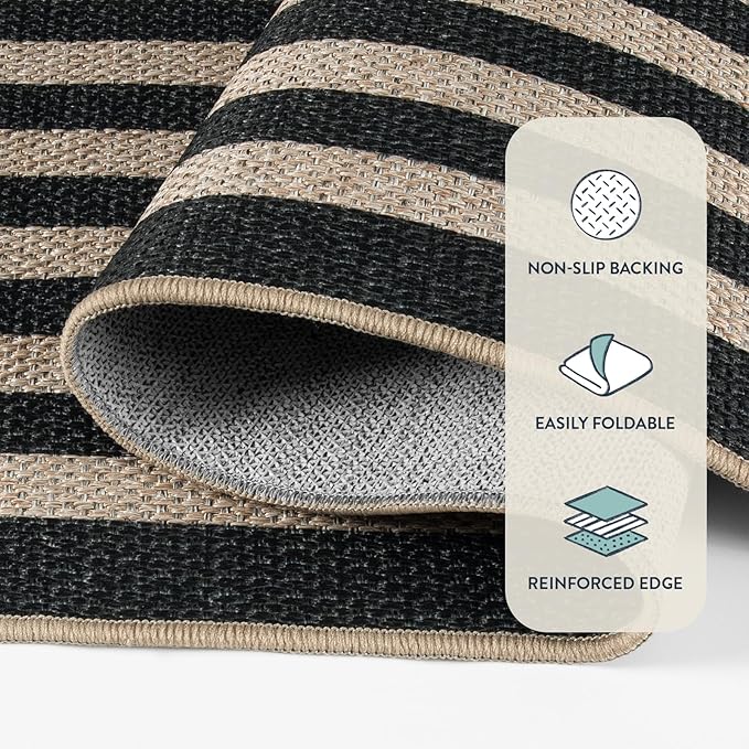 Lahome Enfys Modern Geometric Easy Jute Outdoor Rug, 3x5 Black Indoor Outdoor Carpet for Living Room Entryway, Farmhouse Non Slip Non Shedding Washable Area Rug for Patio Courtyard Bedroom