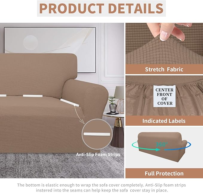 Easy-Going 100% Waterproof Couch Cover, Dual Waterproof Sofa Cover, Stretch Jacquard Sofa Slipcover, Leakproof Furniture Protector for Kids, Pets, Dog and Cat (Sofa, Camel)