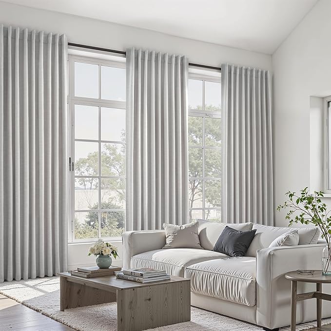 100% Blackout Curtains 70 Inch Wide 90 Inch Long for Living Room Sliding Glass Door Back Tab Pleated Neutral Modern Bedroom Heavy Insulated Large Window Drapes (70" Wx90"Lx2Panels) Grey Beige