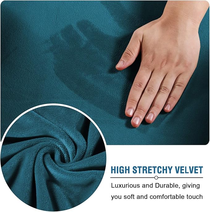 H.VERSAILTEX Real Velvet Plush 3 Piece Stretch Sofa Covers Couch Covers for 2 Cushion Couch Loveseat Covers Width Up to 72 Inch Feature Thick Soft Stay in Place (Medium Sofa, Deep Teal)
