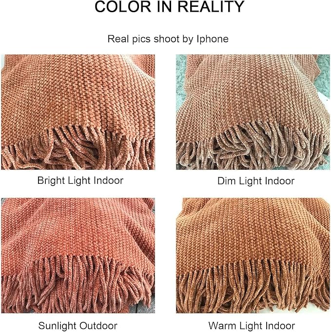 lifein Throw Blanket for Couch, Soft Boho Decor Bed Throw,Cozy Burnt Orange Chenille Knitted Small Farmhouse Lightweight Throw (Rust,60 * 80")