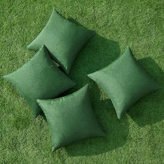 MIULEE Pack of 4 Decorative Solid Waterproof Throw Pillow Covers Linen Garden Farmhouse Cushion Cases for Outdoor Patio Tent Balcony Couch Sofa 16x16 inch Dark Green
