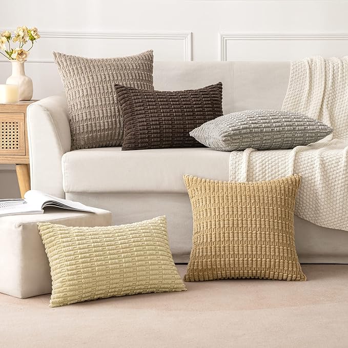 MIULEE Pack of 2 Corduroy Decorative Lumbar Throw Pillow Covers 20x12 Inch Soft Boho Striped Pillow Covers Modern Farmhouse Home Decor for Sofa Living Room Couch Bed Dark Brown