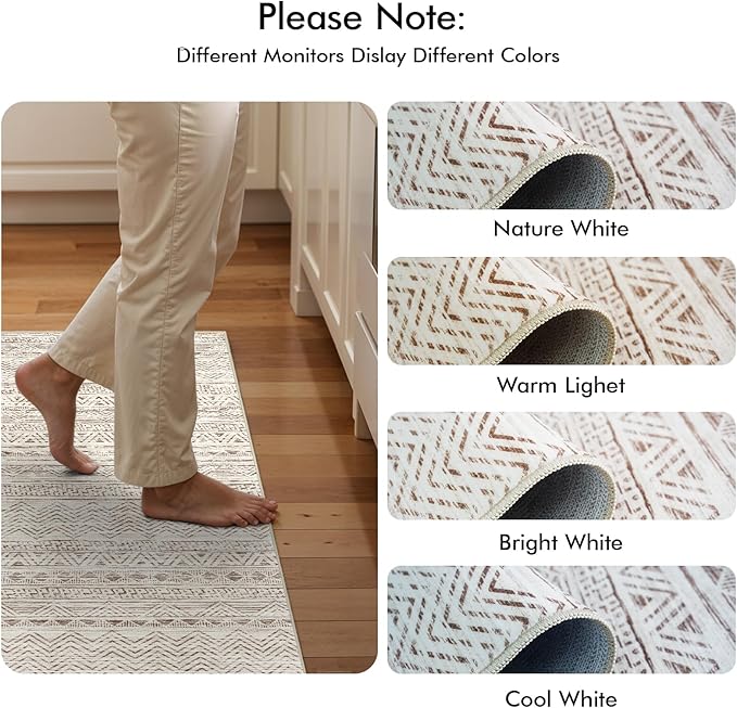 2x3 Washable Entryway Area Rug: Moroccan Small Runner Rug for Hallway Soft Modern Non Slip Door Mat with Rubber Backing Low Pile Thin Floor Carpet for Kitchen Bathroom Bedroom Indoor(Beige,2x3)