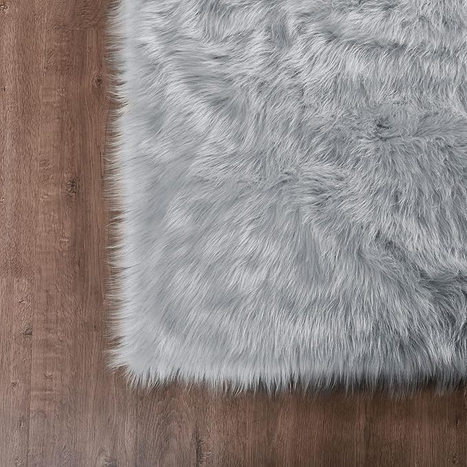 Goolela Grey Round Area Rug 6ft Fluffy Circle Faux Sheepskin Fur Carpet for Bedroom Living Room Fuzzy Furry Shaggy Luxury Washable