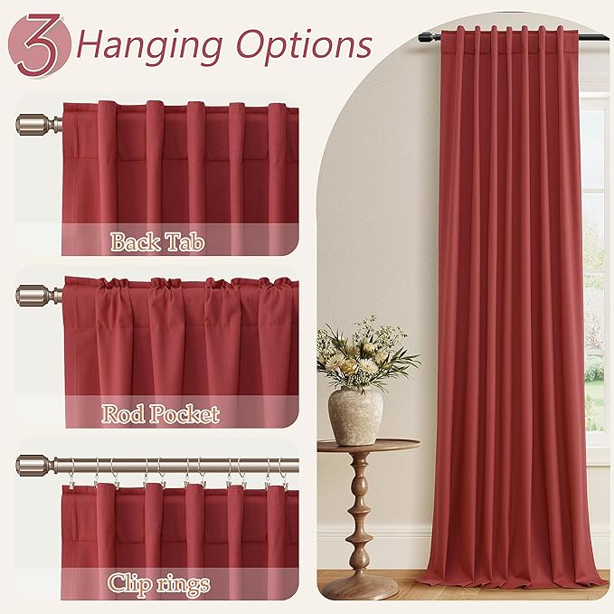 Guken Red 100% Blackout Linen Curtains 72 Inch Length 2 Panels Set for Living Room Bedroom Back Tab/Rod Pocket Thermal Insulated Black Out Drapes Room Darkening Window Curtains 72 Inches Long