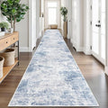 IOHOUZE Abstract Runner Rug 3x20 Ft Extra Long Washable Runners for Hallways, Non Slip Kitchen Runner Printed Faux Wool Entryway Runner Indoor, Modern Floor Carpet for Hall Stair, Light Blue Grey