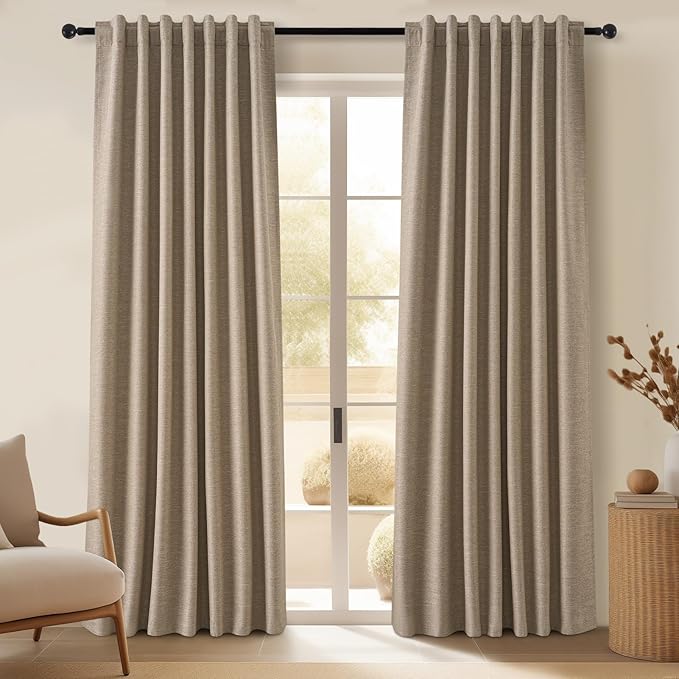 Topfinel Dark Flax 78 Inch Long Curtains for Sliding Door Closet Doors 100% Blackout Curtains for Living Room Bedroom Back Tab Pleated Heat Blocking Insulated Drapes Heat (W52 x L78) 2 Panels