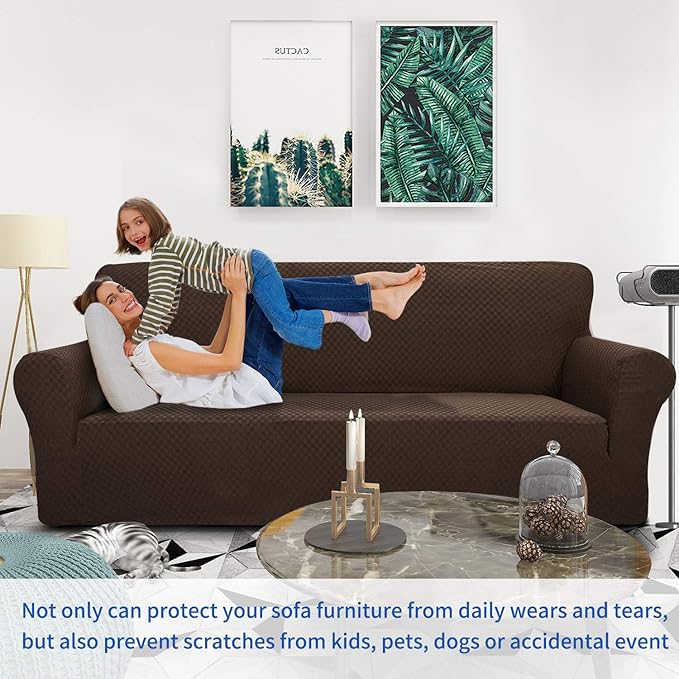ZNSAYOTX 1 Piece Jacquard Couch Covers for 3 Cushion Couch High Stretch Sofa Cover for Pets Dogs Anti Slip Extra Large Sofa Slipcovers Furniture Protector (XL Sofa, Dark Coffee)