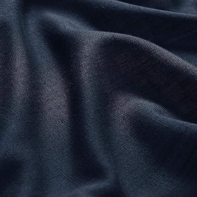 Linen Navy Blue Curtains 120 inch Extra Long for Living Room Back Tab Light Filtering Semi Sheer Drapes Modern Farmhouse Boho Decor Cotton Textured Curtain for Floor to Ceiling High Window 52x120
