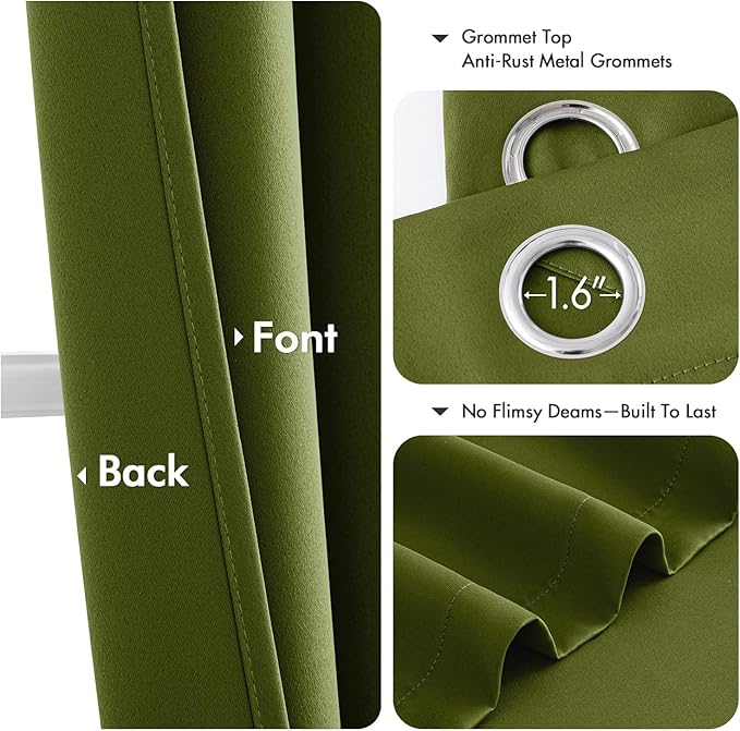 MIULEE Bedroom Blackout Curtains Thermal Insulated Room Darkening Drapes for Living Room Kitchen Grommet Top Light Blocking Window Treatment Curtains, 40 x 54 Inches Long, 2 Panels, Light Olive Green
