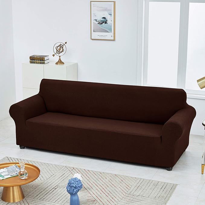 Joccun Stretch Loveseat Couch Cover Slipcover, 1-Piece Sofa Cover for 2 Cushion Couch Spandex Jacquard Washable Furniture Protector Cover for Living Room,Kids,Pets（Loveseat,Chocolate）