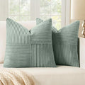 MIULEE Greyish Green Decorative Throw Pillow Covers 20x20 Inch for Couch Bed Sofa Spring Decor Pack of 2 Boho Farmhouse Throw Pillows Soft Cross Corduroy Patchwork Textured Cushion Cases