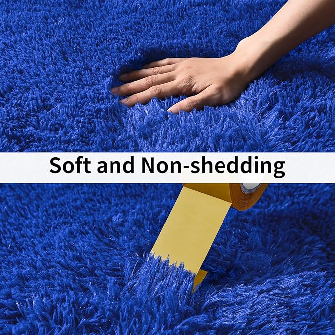 Soft Runner Rugs for Bedroom Hallways, 2x3 Royal Blue Fluffy Shag Throw Area Rug Non Slip for Bedside Dorm, Long Shaggy Furry Carpet for Nursery Living Room